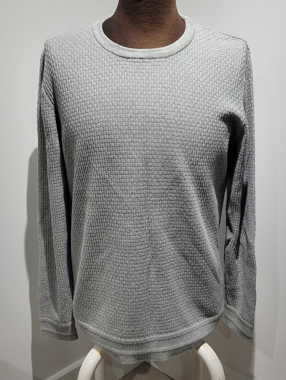 Selected Homme Light Gray Men's Cotton Waffle Knit Crewneck Sweater XL Layering